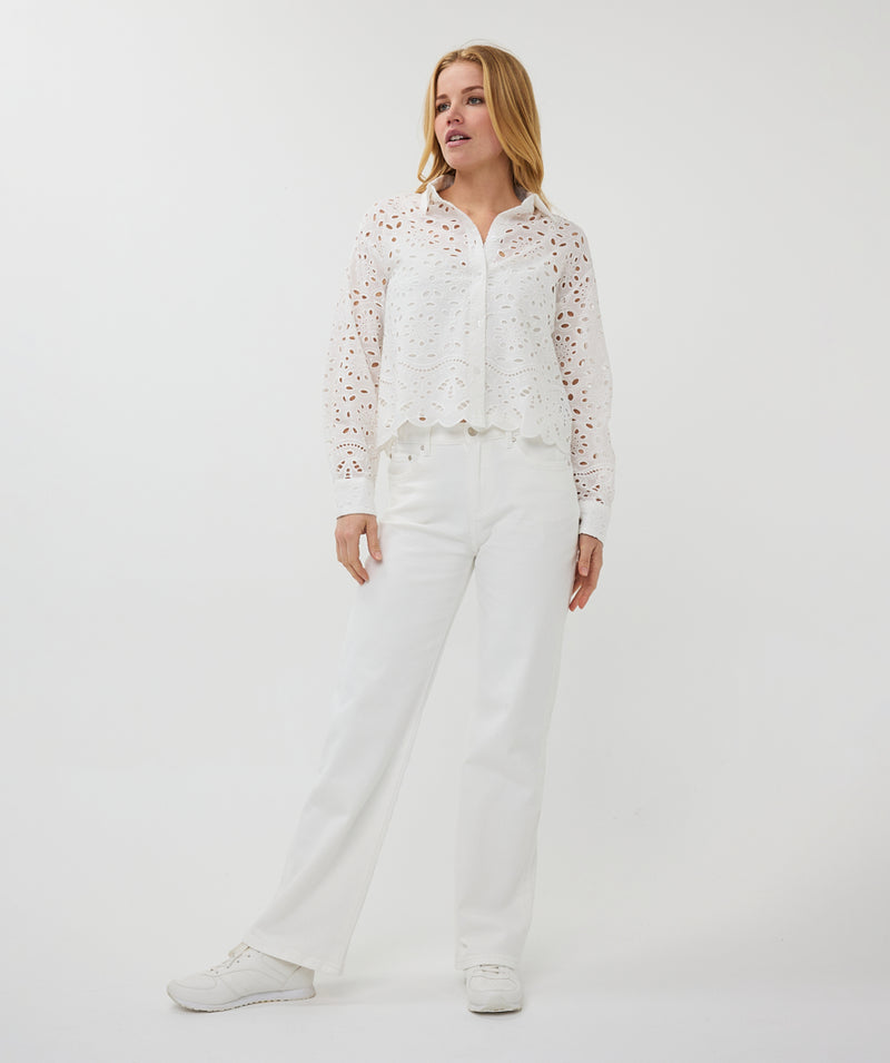 ESQUALO // 28000 CROPPED EYELET BLOUSE WHITE