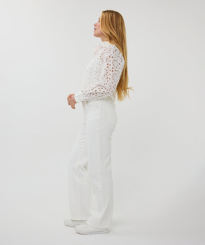 ESQUALO // 28000 CROPPED EYELET BLOUSE WHITE