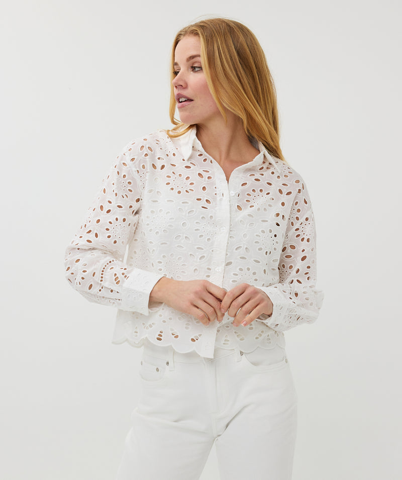 ESQUALO // 28000 CROPPED EYELET BLOUSE WHITE