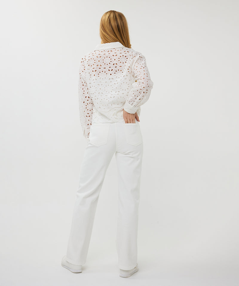ESQUALO // 28000 CROPPED EYELET BLOUSE WHITE