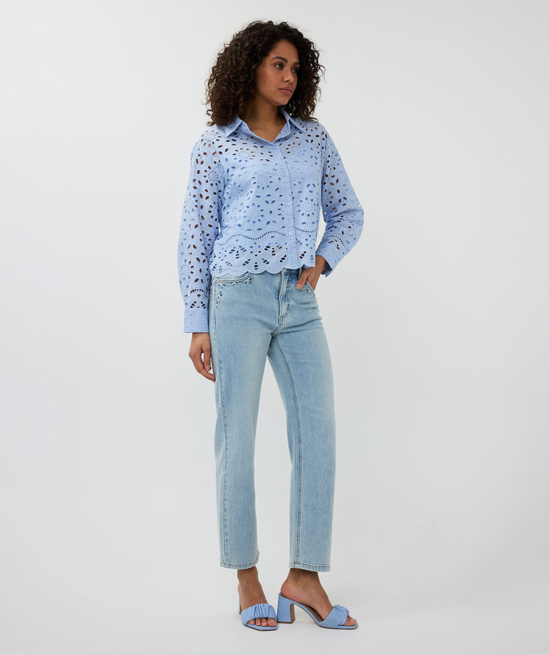 ESQUALO // 28000 CROPPED EYELET BLOUSE SKY BLUE