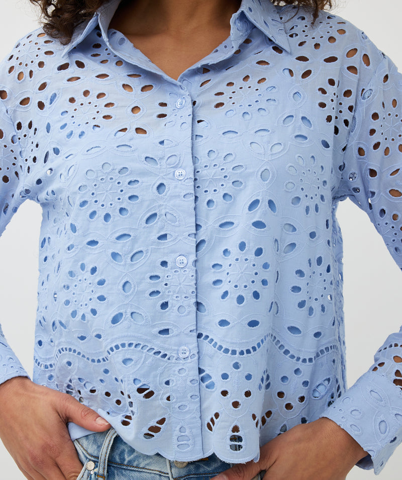 ESQUALO // 28000 CROPPED EYELET BLOUSE SKY BLUE