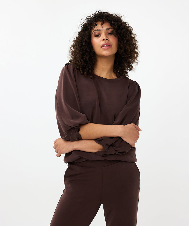 ESQUALO // 05504 BLOUSE WITH TWISTED SLEEVES CHOCOLATE