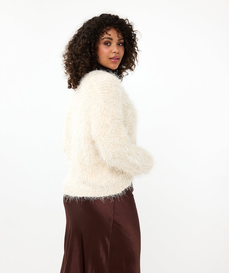 ESQUALO // 18503 CROPPED HAIRY KNIT CARDIGAN BISCUIT