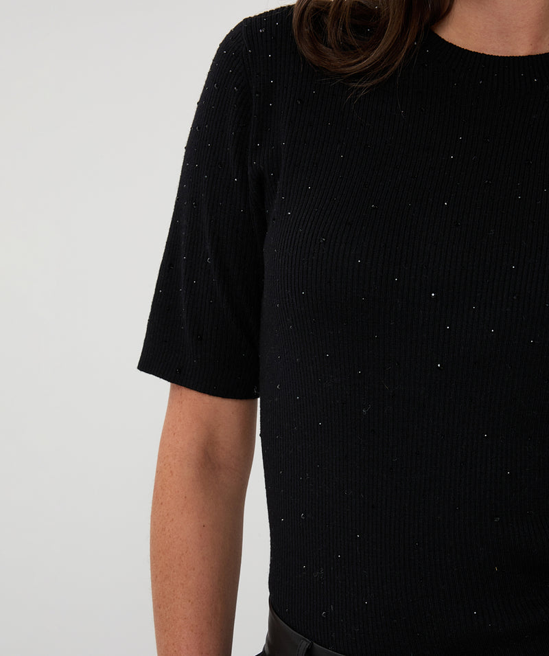 ESQUALO // 02521 SHORT SLEEVE SWEATER WITH STUDS BLACK