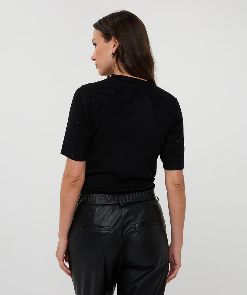 ESQUALO // 02521 SHORT SLEEVE SWEATER WITH STUDS BLACK