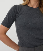 ESQUALO // 02521 SHORT SLEEVE SWEATER WITH STUDS DARK GREY MELANGE