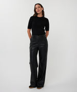 ESQUALO // 11511 WIDE LEG VEGAN PANTS BLACK