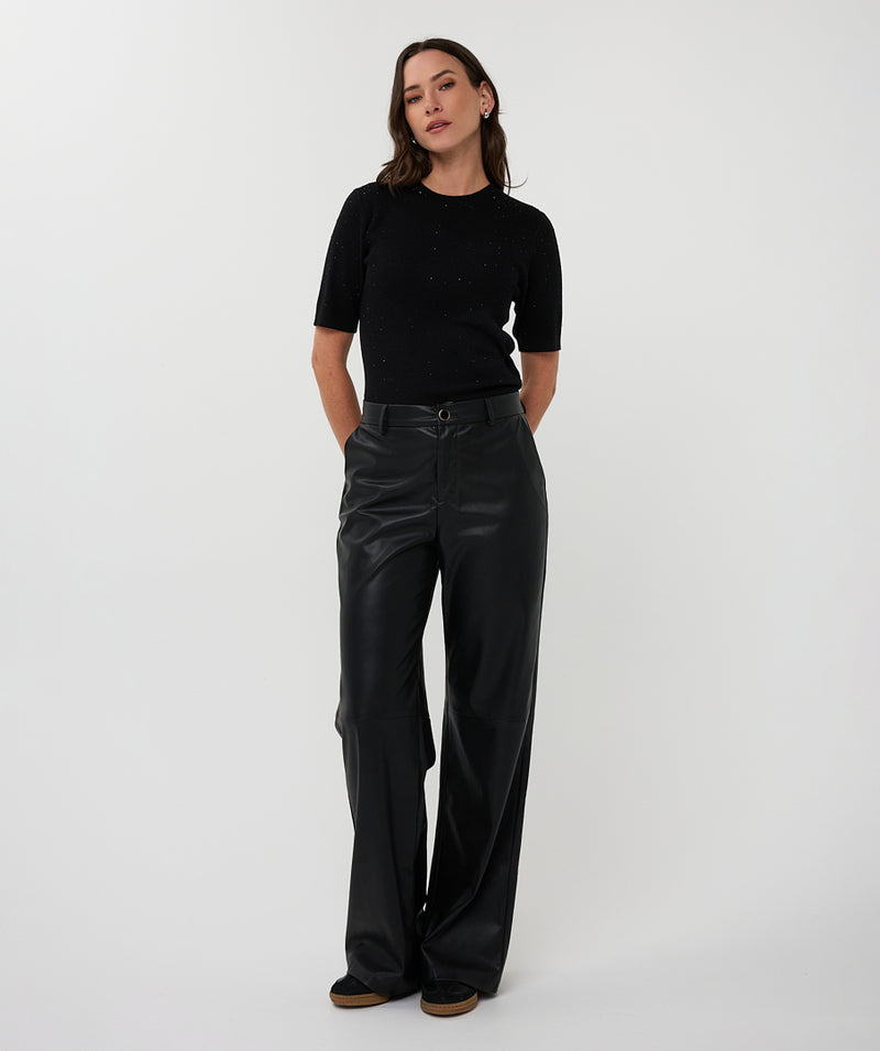 ESQUALO // 11511 WIDE LEG VEGAN PANTS BLACK