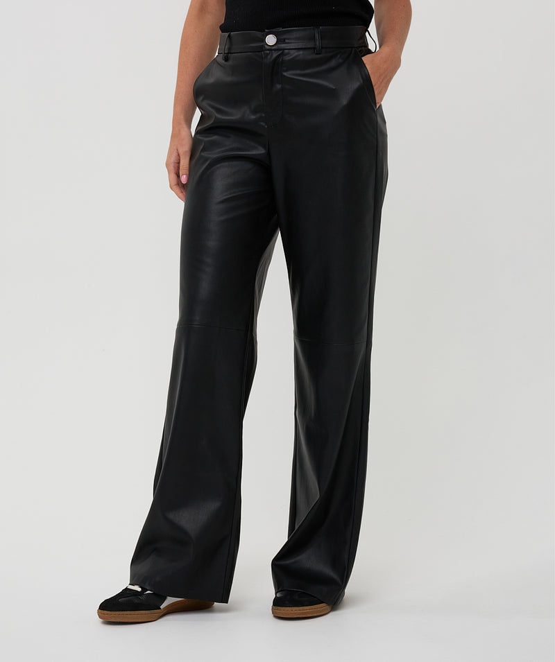 ESQUALO // 11511 WIDE LEG VEGAN PANTS BLACK