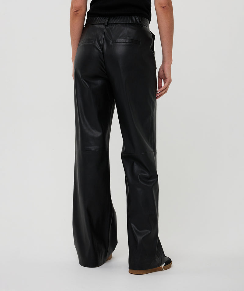 ESQUALO // 11511 WIDE LEG VEGAN PANTS BLACK