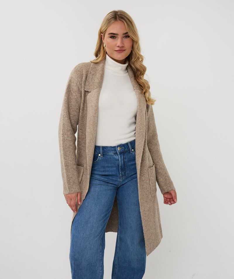 ESQUALO // 18505 LONG BELTED CARDIGAN TAUPE MELANGE