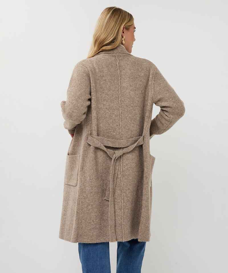 ESQUALO // 18505 LONG BELTED CARDIGAN TAUPE MELANGE