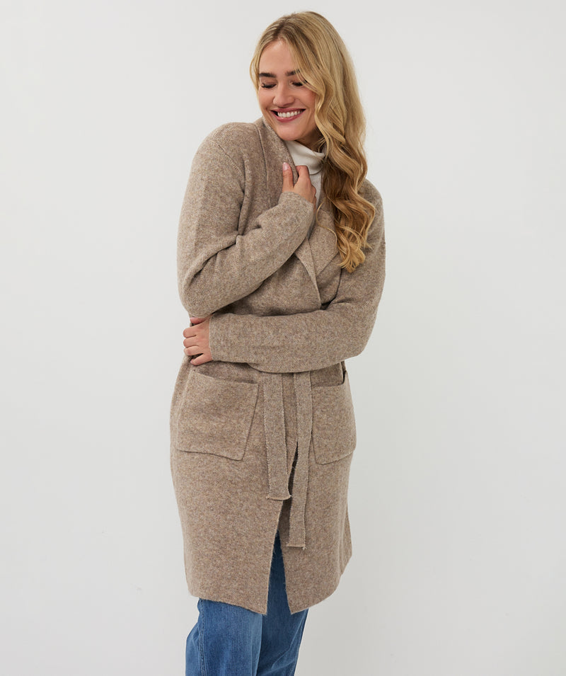 ESQUALO // 18505 LONG BELTED CARDIGAN TAUPE MELANGE
