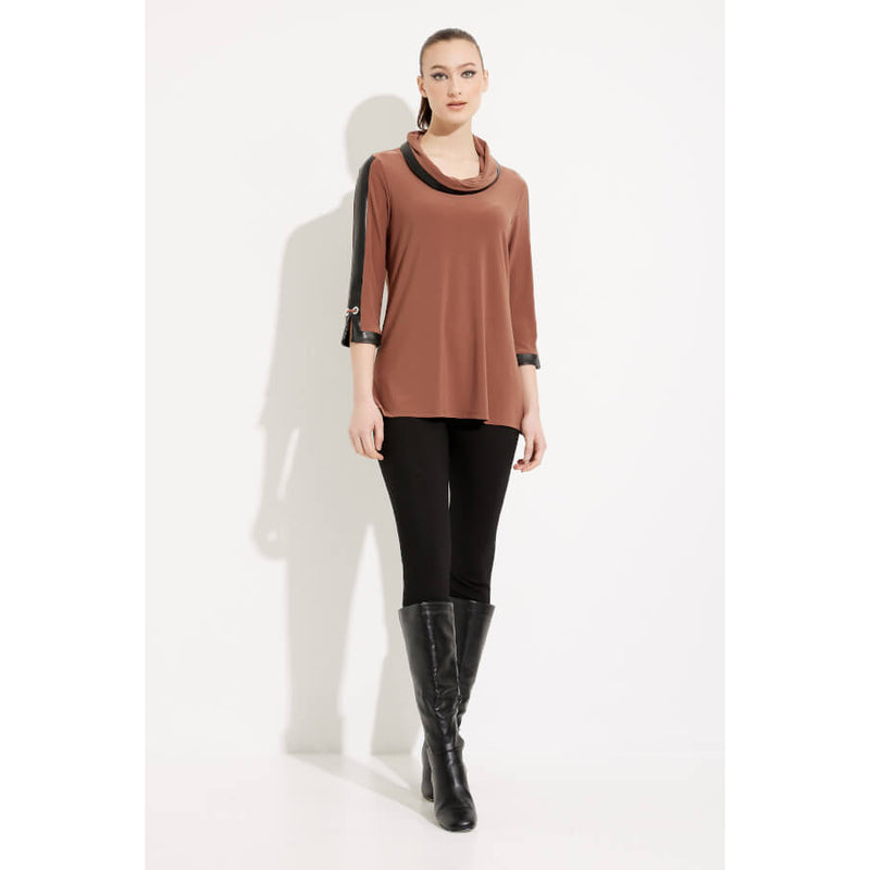 JOSEPH RIBKOFF // 233107 COWL NECK TUNIC WITH LEATHERETTE DETAIL