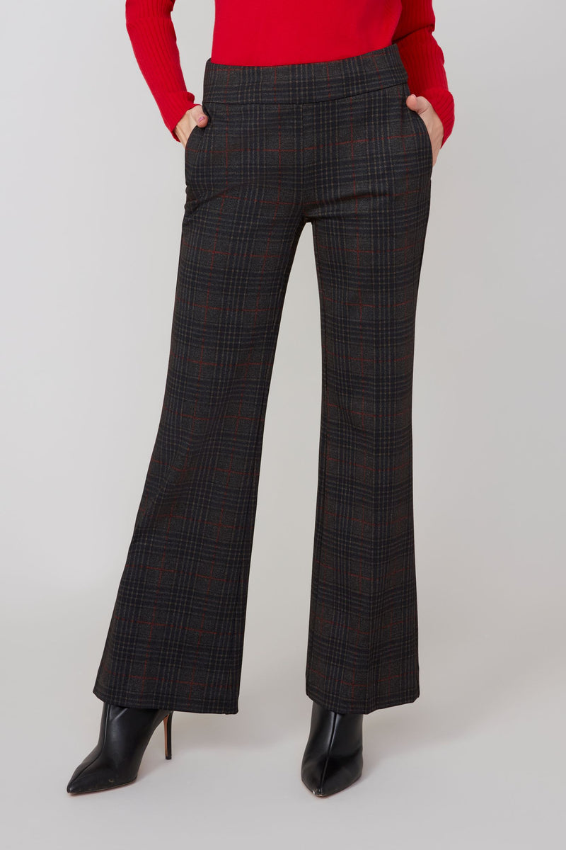 RENUAR // R10054  WIDE LEG PULL-ON PLAID PANTS