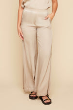 RENUAR // R11016 WIDE LEG SATIN PANTS OYSTER