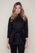 RENUAR // R3757 BELTED COLLARLESS BLAZER CARBON