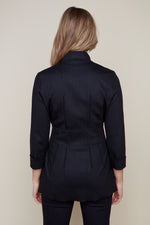 RENUAR // R3757 BELTED COLLARLESS BLAZER CARBON