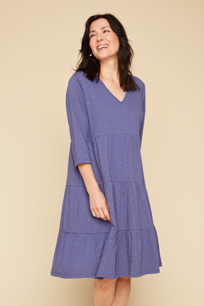 RENUAR // R4339 TIERED DRESS BLUE JEAN