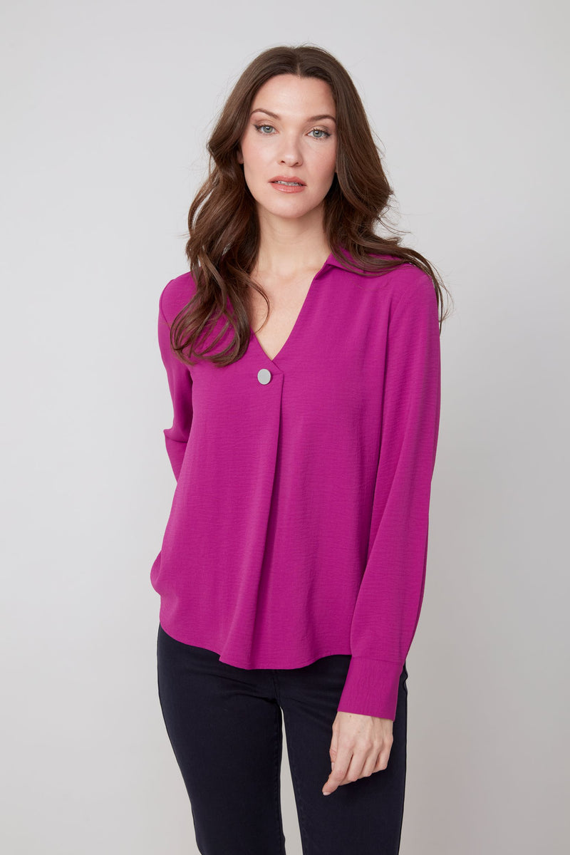 RENUAR // R5009 BUTTON-UP BLOUSE PLUM