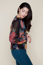 RENUAR // R5119 PRINTED BLOUSE WITH SHEER SLEEVES