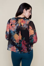 RENUAR // R5119 PRINTED BLOUSE WITH SHEER SLEEVES