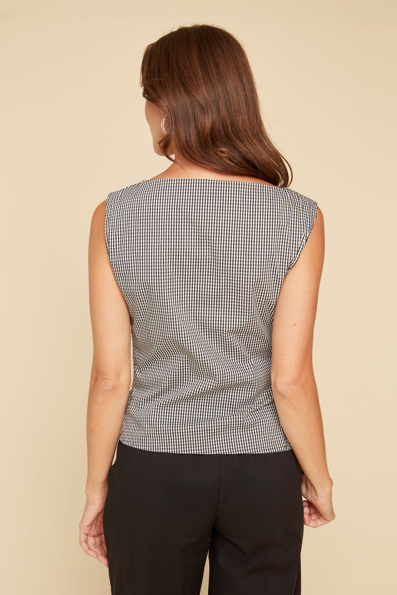 RENUAR // R5185 SLEEVELESS BLOUSE WITH LARGE BOW GINGHAM