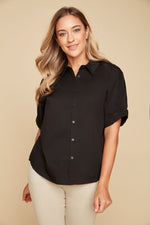 RENUAR // R5192  SHORT SLEEVE BLOUSE BLACK