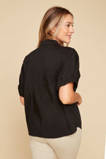 RENUAR // R5192  SHORT SLEEVE BLOUSE BLACK