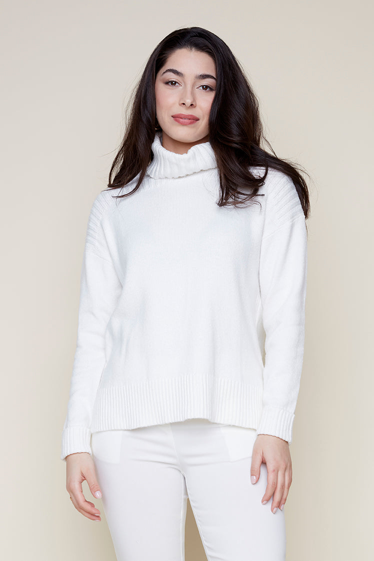 RENUAR // R6864 RIBBED COWL NECK SWEATER CREAM