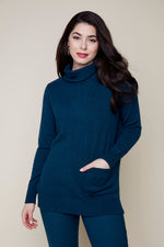 RENUAR // R6891 COWL NECK SWEATER WITH FRONT POCKET