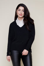 RENUAR // R6905 KNIT VEE NECK SWEATER BLACK