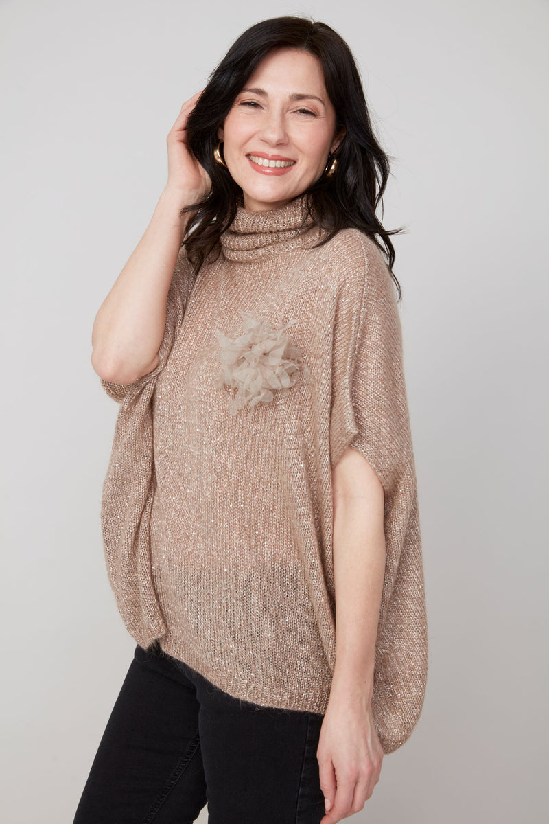 RENUAR // R6963  TURTLENECK SWEATER WITH FLOWER APPLIQUÉ