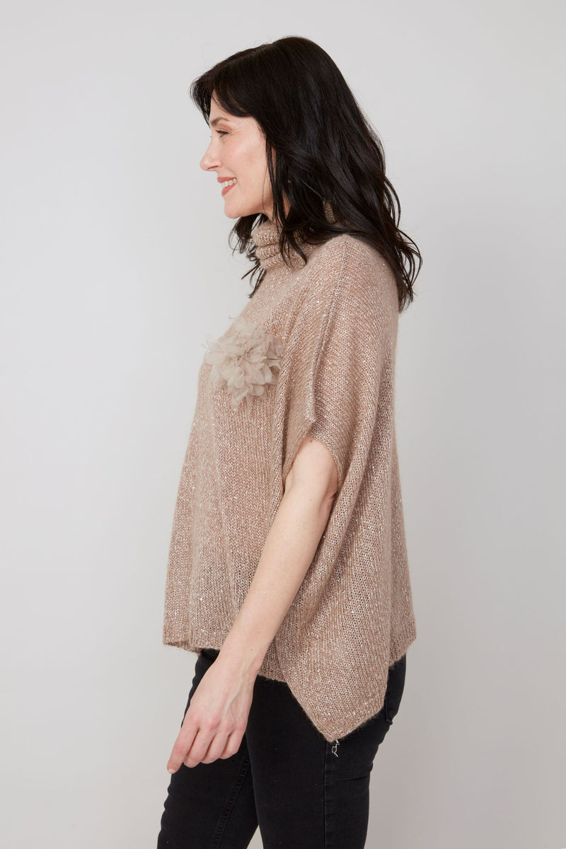 RENUAR // R6963  TURTLENECK SWEATER WITH FLOWER APPLIQUÉ
