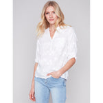 CHARLIE B // 4188RR EMBROIDERED BLOUSE WHITE