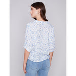 CHARLIE B // 4467 EMBROIDERED BLOUSE SKY