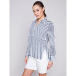 CHARLIE B // 4539 BUTTON-UP BLOUSE NAVY
