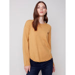 CHARLIE B // 2535 SWEATER WITH FRAYED EDGES GOLD