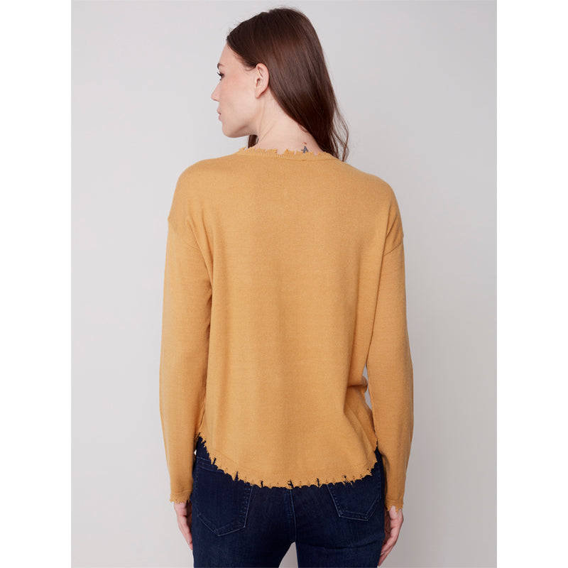 CHARLIE B // 2535 SWEATER WITH FRAYED EDGES GOLD