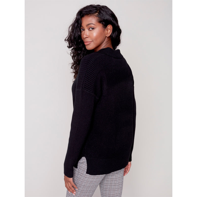 CHARLIE B // 2547 COLLARED KNIT SWEATER BLACK