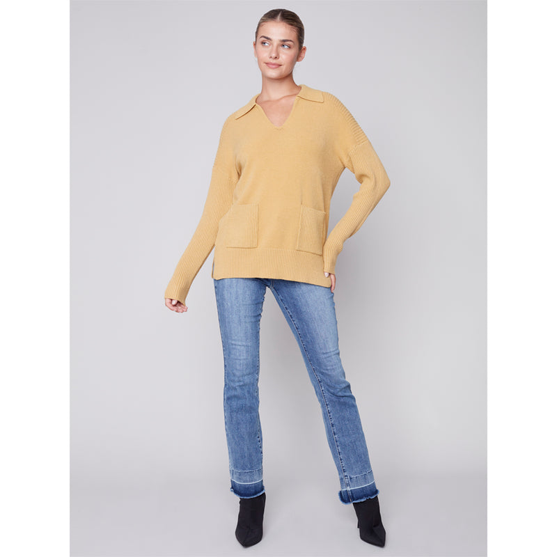CHARLIE B // 2547 COLLARED KNIT SWEATER GOLD