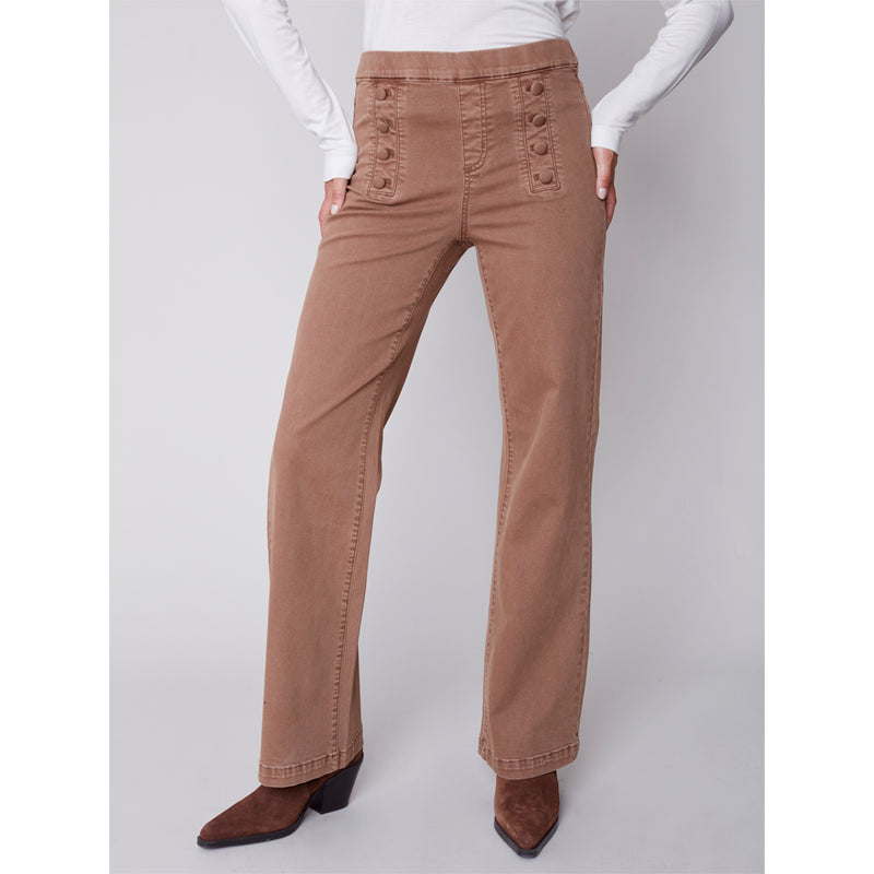 CHARLIE B // 5459 FLARED PANT WITH SAILOR BUTTONS TRUFFLE