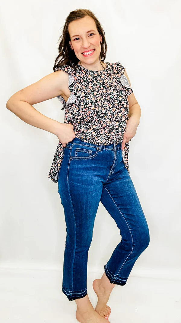 TRIBAL // 7735O SOPHIA MICRO FLARE CROPPED JEANS STORMY BLUE