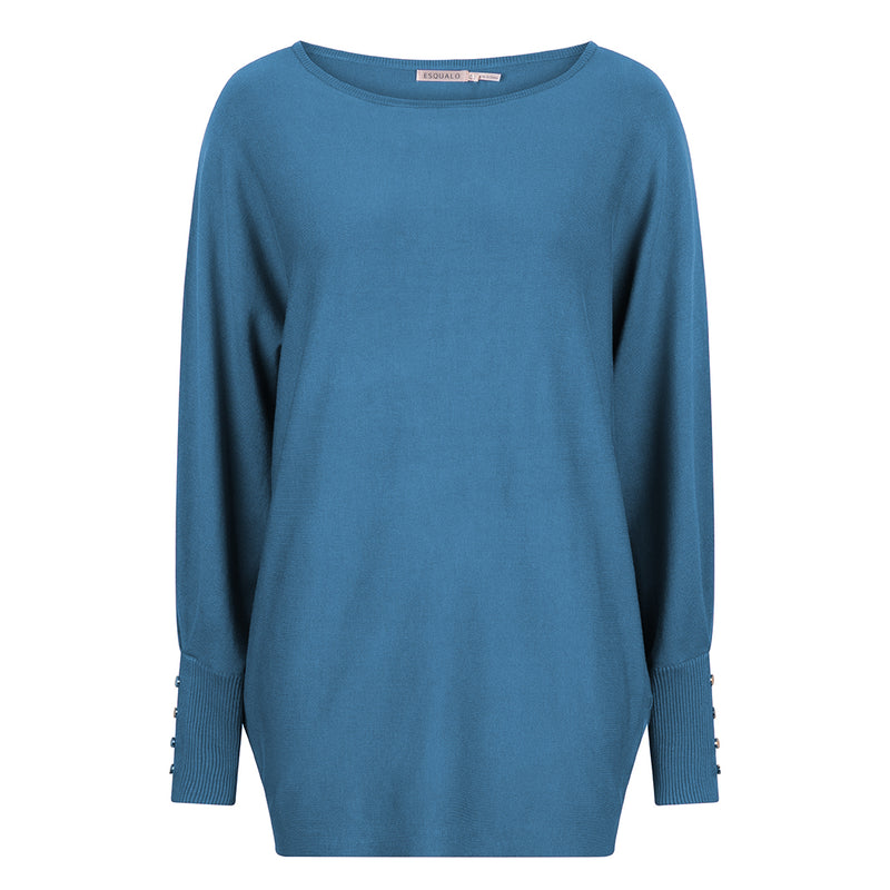 ESQUALO // 07540 BATWING SWEATER WITH BUTTONS PETROL