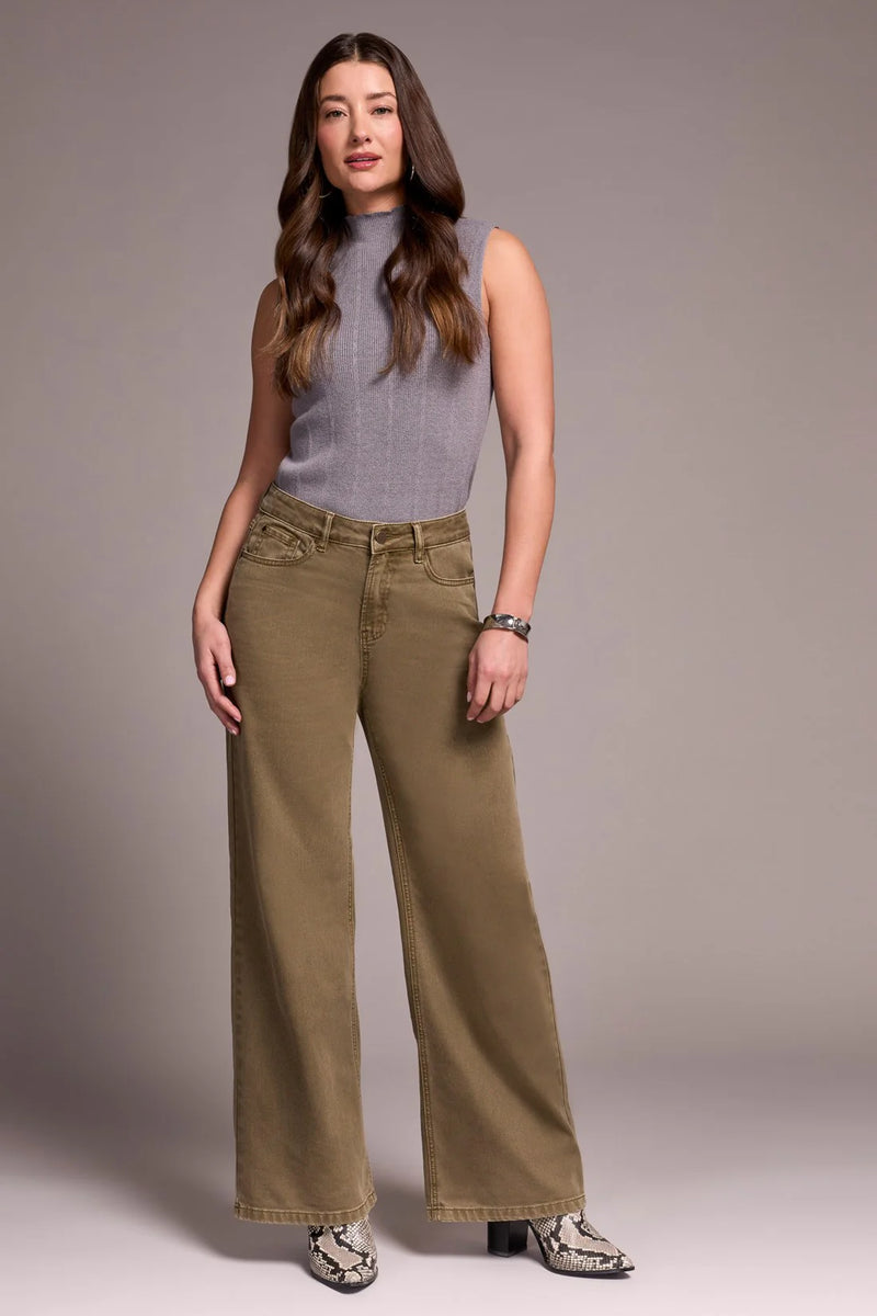 TRIBAL // 5906O BROOKE WIDE LEGGED JEANS OLIVE LEAF