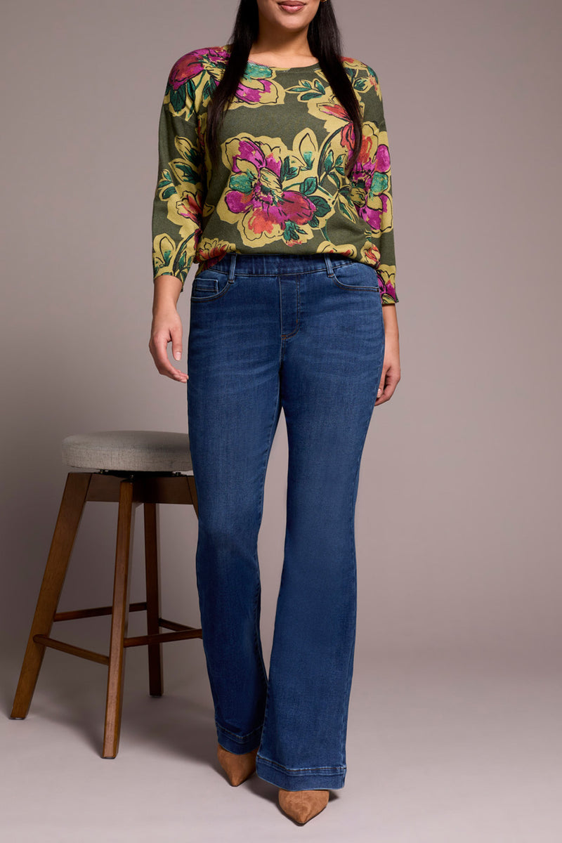 TRIBAL // 5860O AUDREY PULL ON FLARE JEANS FADED BLUE