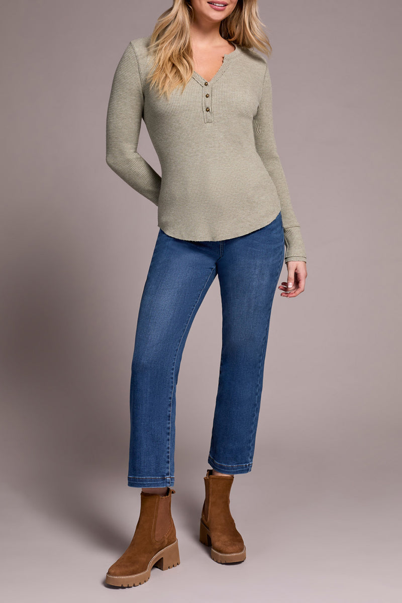 TRIBAL // 5899O HENLEY TOP HEATHER OLIVE LEAF