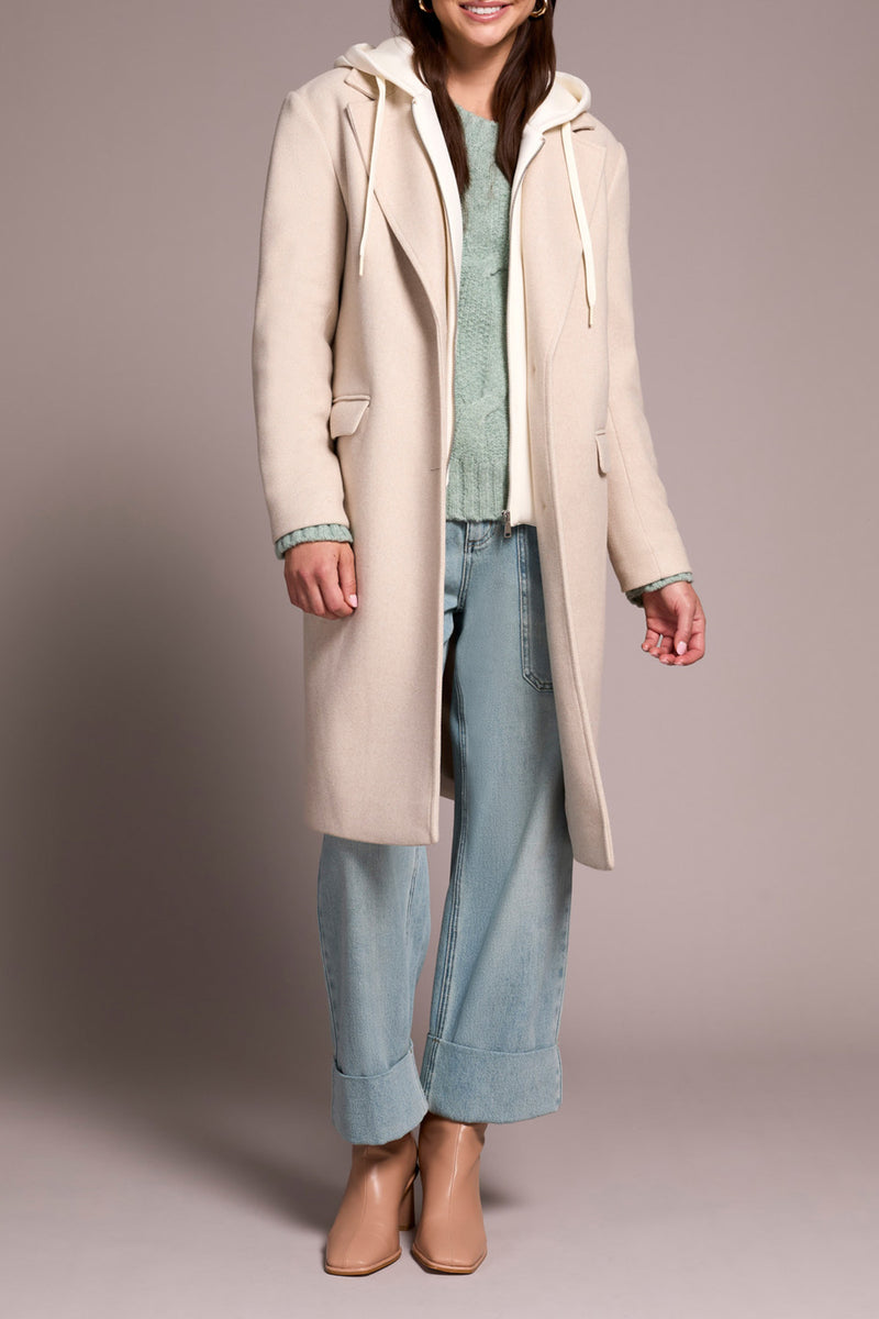 TRIBAL // 5942O TRENCH COAT WITH FAUX HOODIE