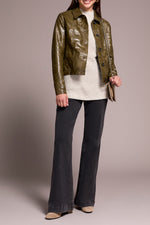 TRIBAL // 5921O BUTTON UP MOTO JACKET OLIVE LEAF